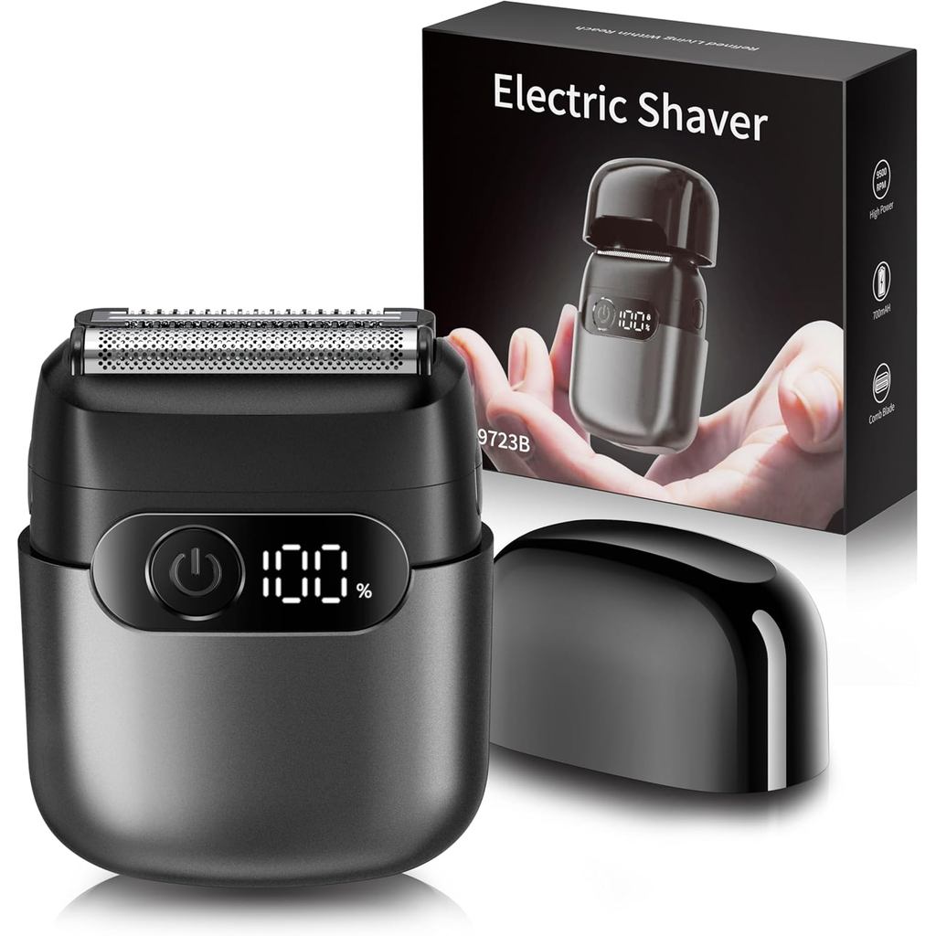 Barbeador Elétrico para Homens, Barbeador de Lâminas e Aparador de Barba para Uso Seco e Molhado, Bateria com Display LE