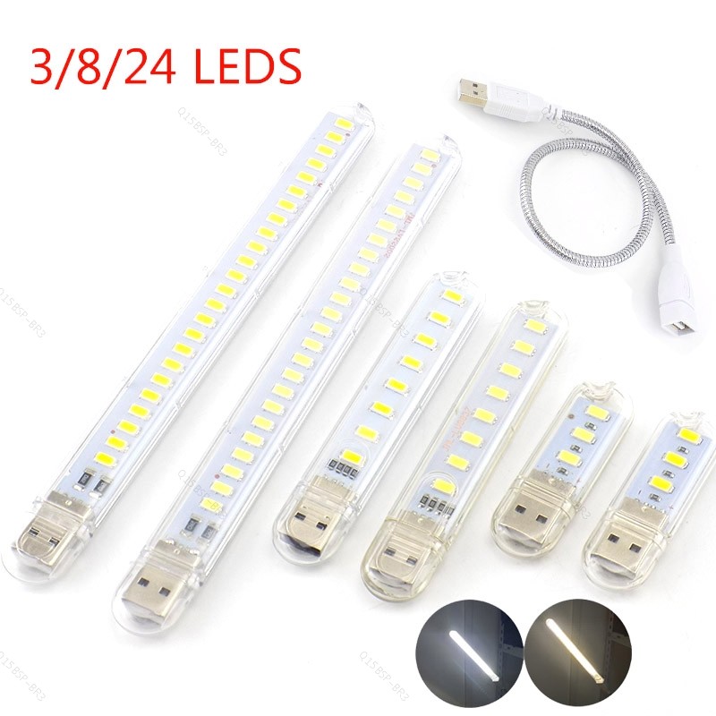 Mini 3/8/24 LED 5V USB DC Lâmpada Branca Quente Livro Leitura Lanterna Luz Noturna Iluminação BR15B3