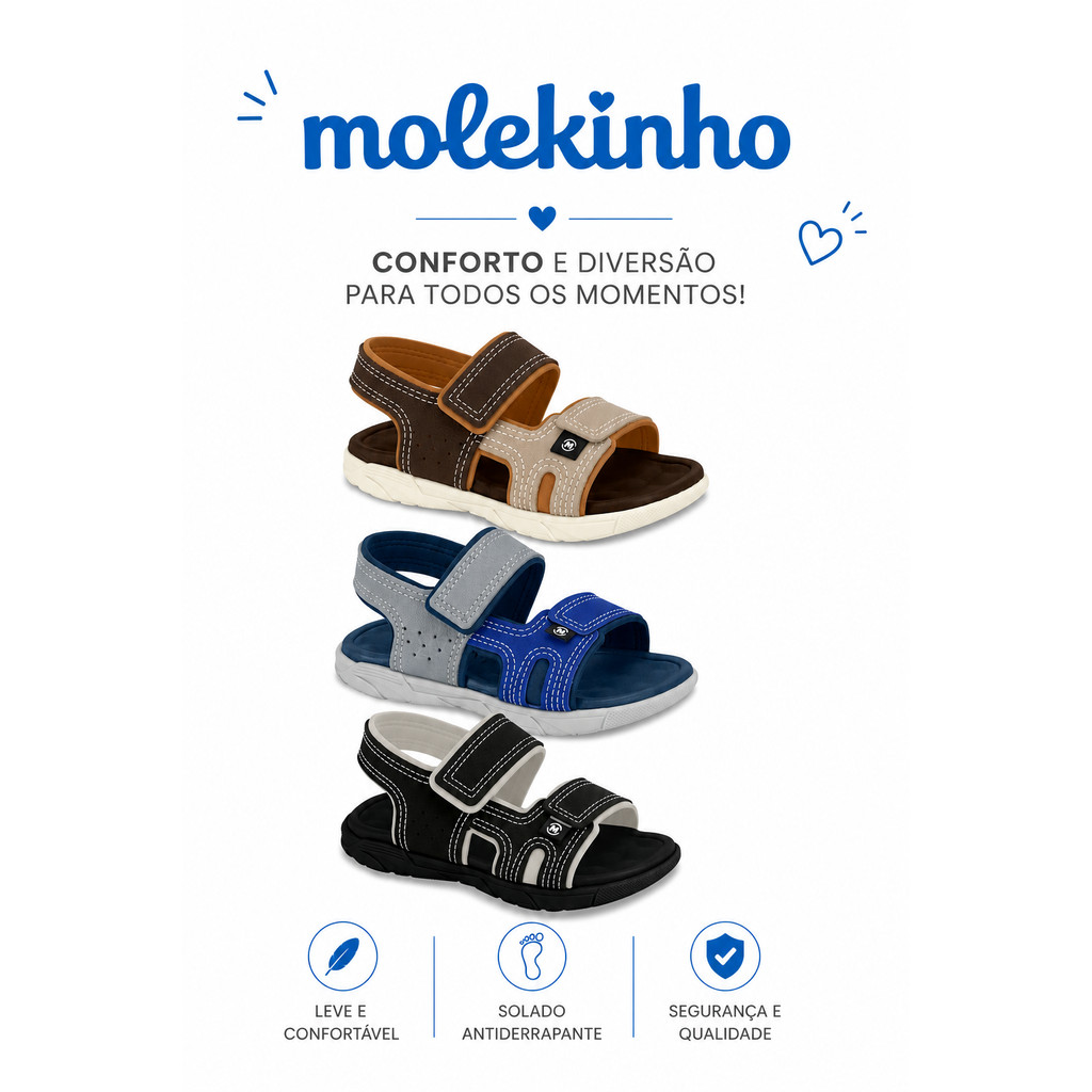 Sandália Molekinho Bebê 2135.137 Casual Leve Antiderrapante Menino