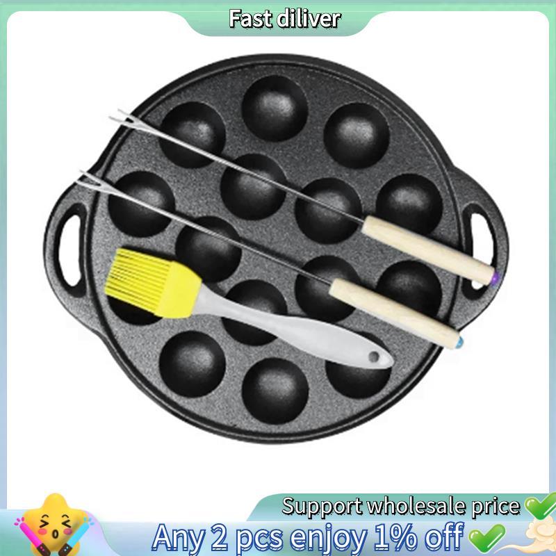 Fabricante De Takoyaki De Ferro Fundido Com 15 Furos Para Bolas De Panqueca Poffertjes Banh Khot