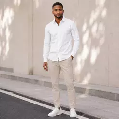 Camisa Social Masculina com Botão Manga Longa Slim Fit Elastano Tecnológica Anti Suor