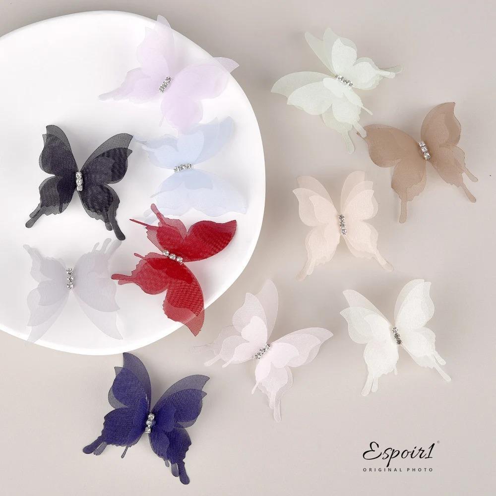 ESPOIR 20 Peças De Borboleta De Chiffon , Apliques Tecido De Organza Sonhador De 5 Cm , Cor Gradiente De Três Camadas Tr