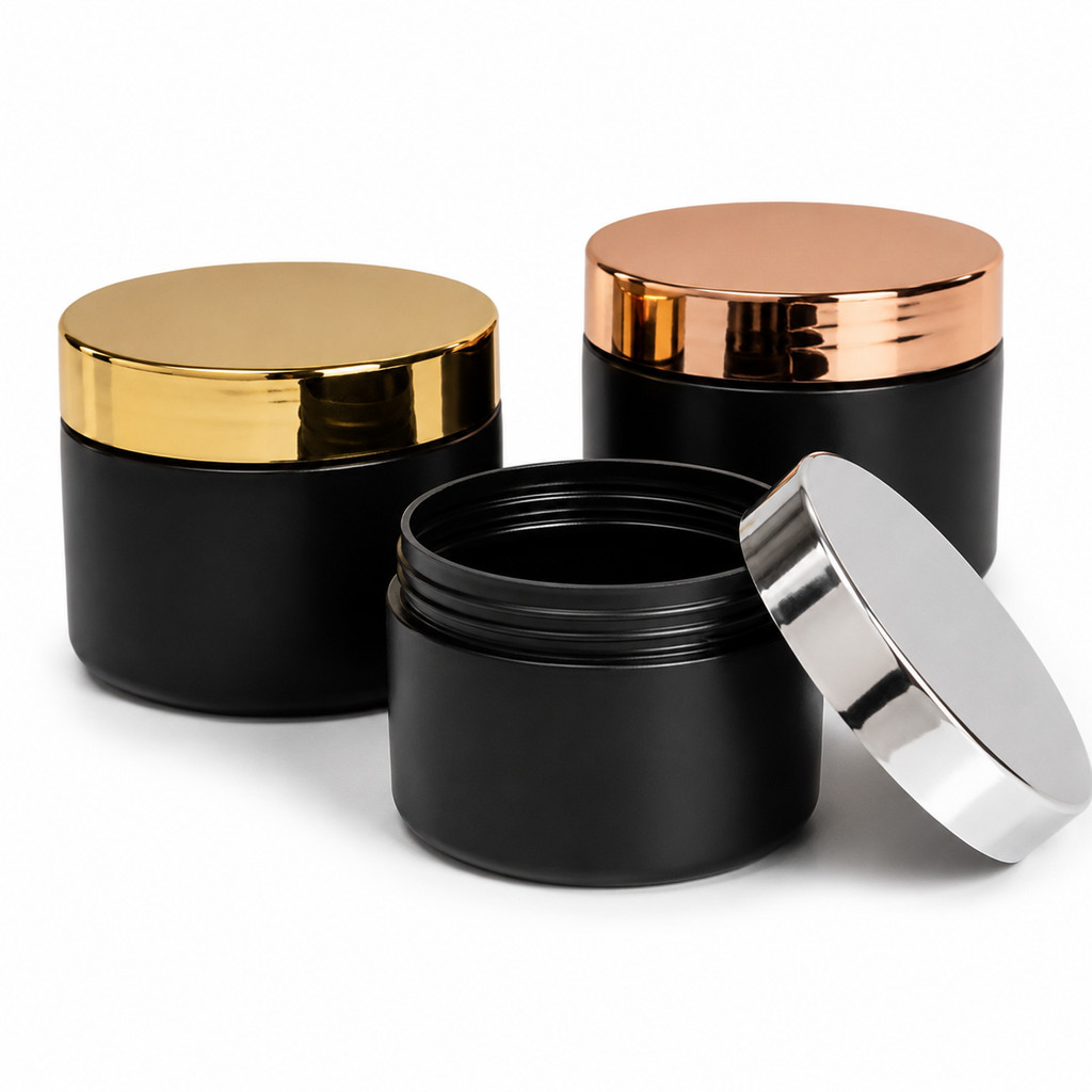 Kit Potes Plásticos 300ml Preto Com Tampa Metálica 2 4 Ou 6 Unidades