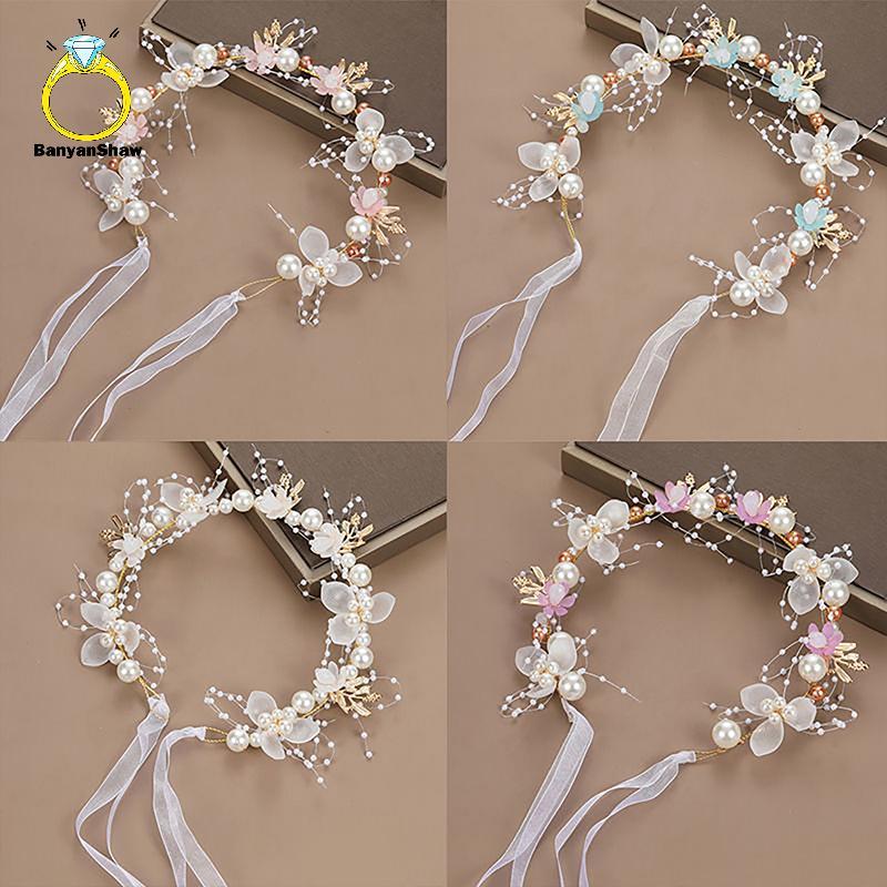 [BANY] Cocar De Cabelo De Pérola De Noiva , Guirlanda De Flores , Argola De Cabeça , Joia Boa