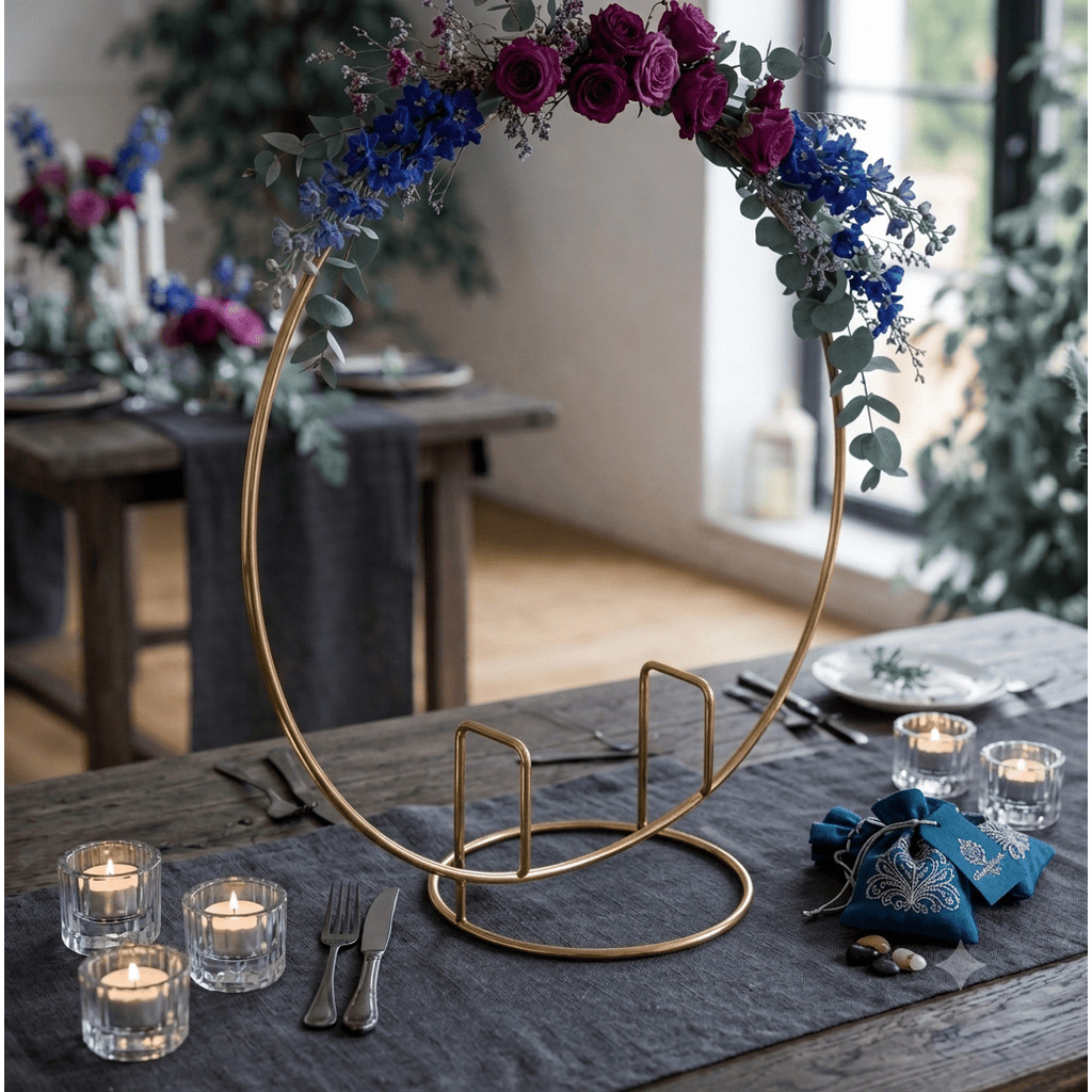 Mini Arco de Mesa Redondo em Ferro Dourado para Decoração de Festa