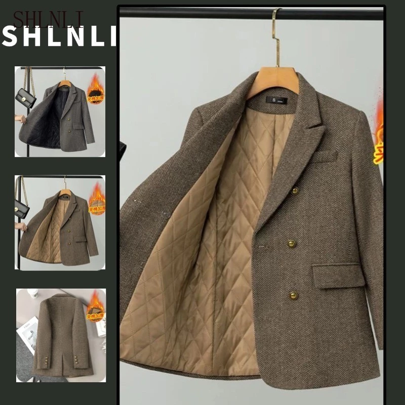 Blazers De Tecido De Lã Feminino Outono Inverno Casual Solto Casaco Grosso — imagem 1