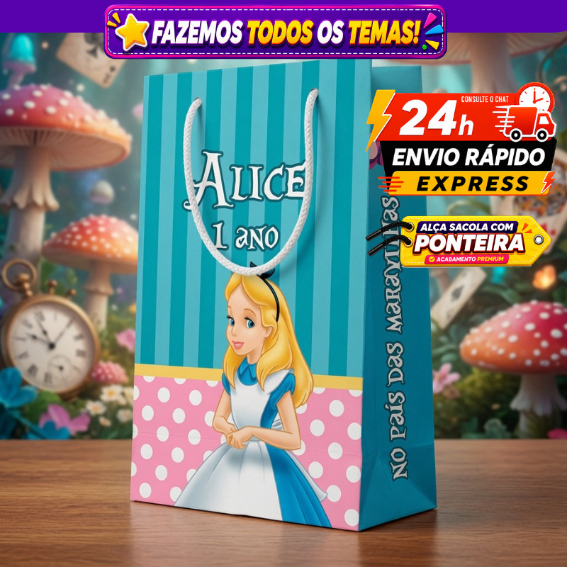 🛍️ Sacolinhas Personalizada Alice no País das Maravilha Surpresa Aniversário Envio Rápido 24h