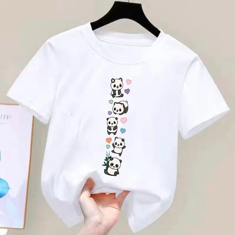 Camiseta Algodão Infantil Tshirt Estampada Panda Tendência Moda Blusa Menina Blogueira Pandinhas Empilhadas