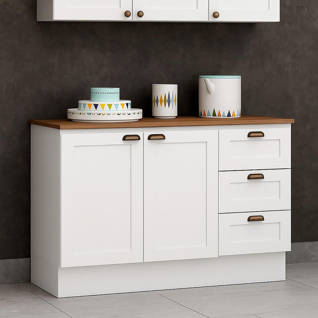 Balcão Cozinha Genialflex Provençal Branco Com Tampo Ébano em Oferta na Shopee