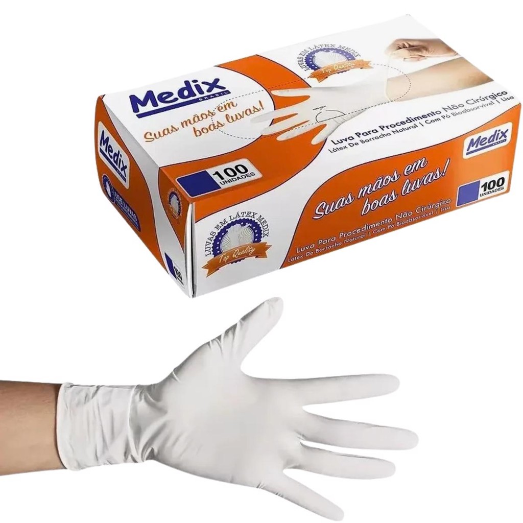 Luva Descartável Látex com Pó Tam. M 100 Unidades 5832 Medix em Oferta na Shopee