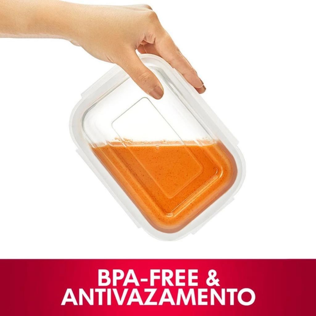 Kit com 10 Potes de Vidro Hermético 640ml Marmita Fit Tampa 4 Travas Freezer Geladeira Micro-ondas