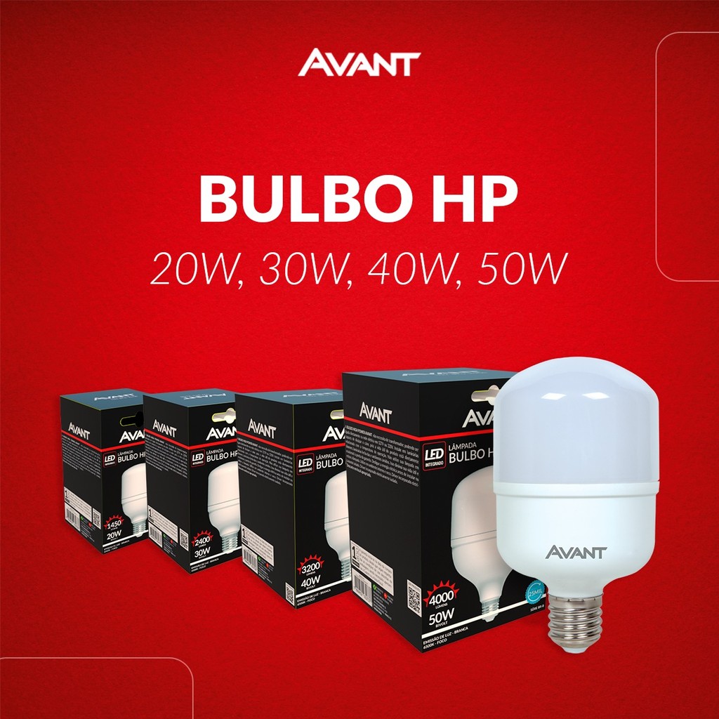 Lâmpada Led Bulbo Hp 20w 30w 40w 50w 3000k a 6500k E27 Bivolt 110v/220v - Avant em Oferta na Shopee