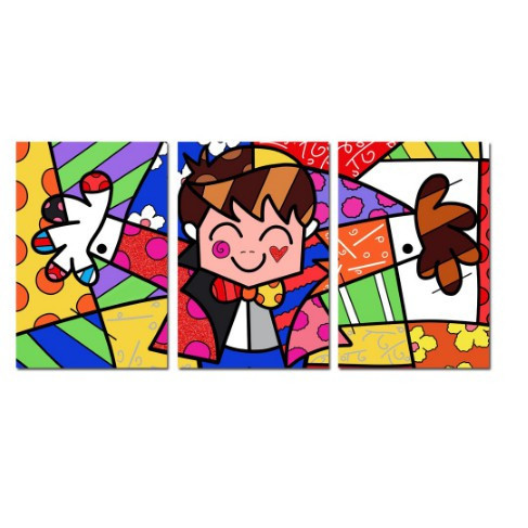 Quadros Decorativo Mosaico 20x28 3 peças Mdf Alta Resolução Full HD Abraço Hugh Romero Brito Abstrato Colorido Vintage M