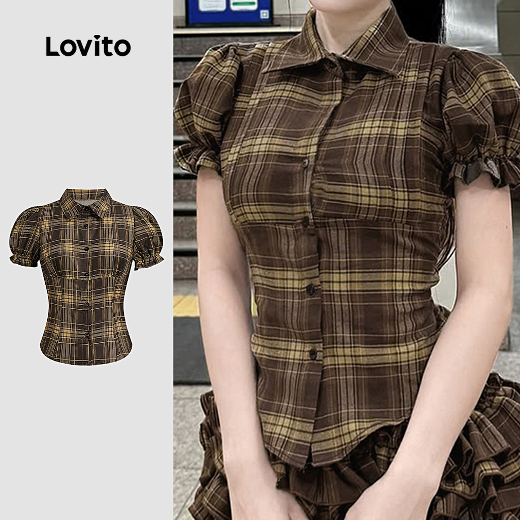 (New) Lovito Blusa Casual com Botões Primavera/verão Blusa Marrom para Mulheres L151AD411 em Oferta na Shopee