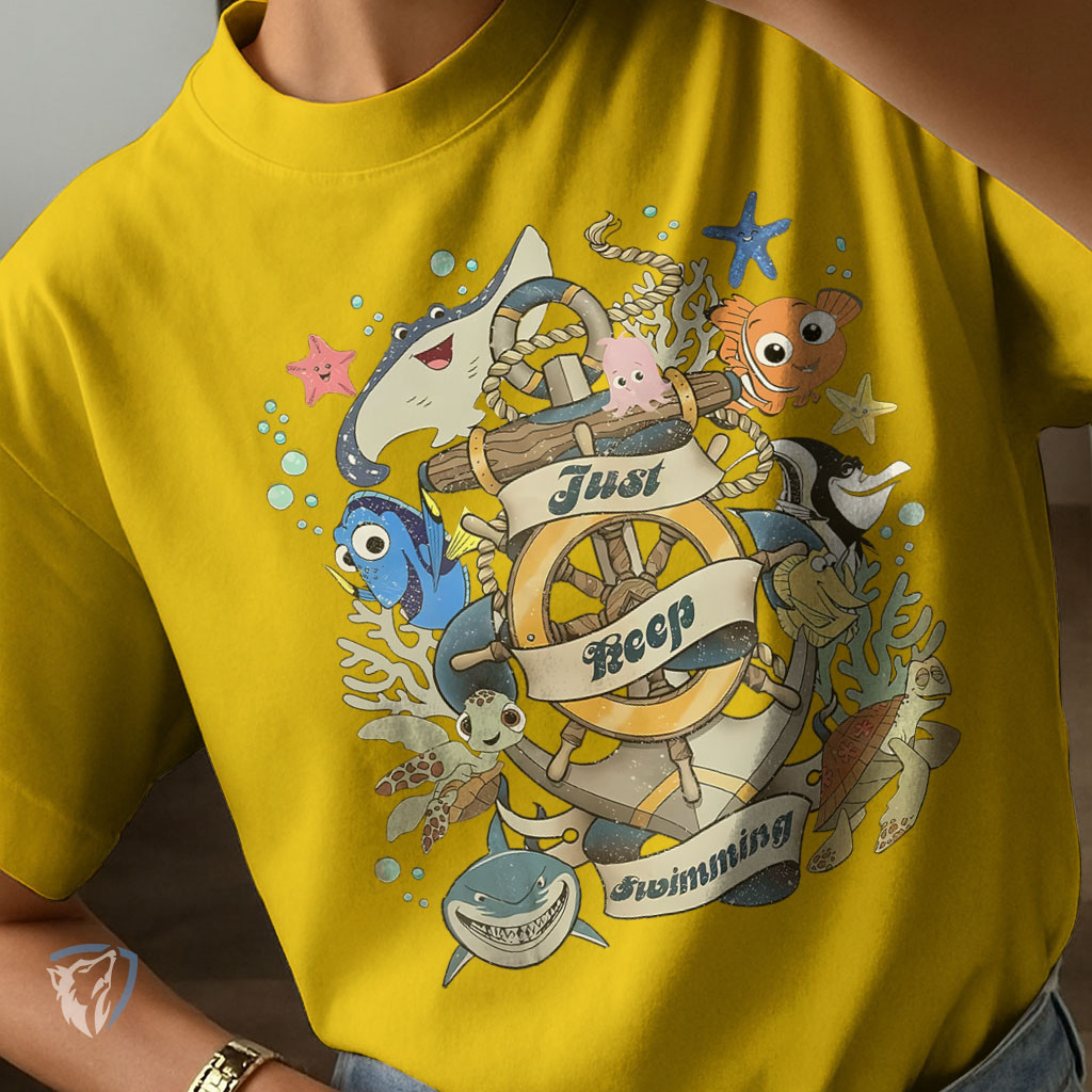 Camiseta Procurando Nemo e Dory | Estampa Just Keep Swimming