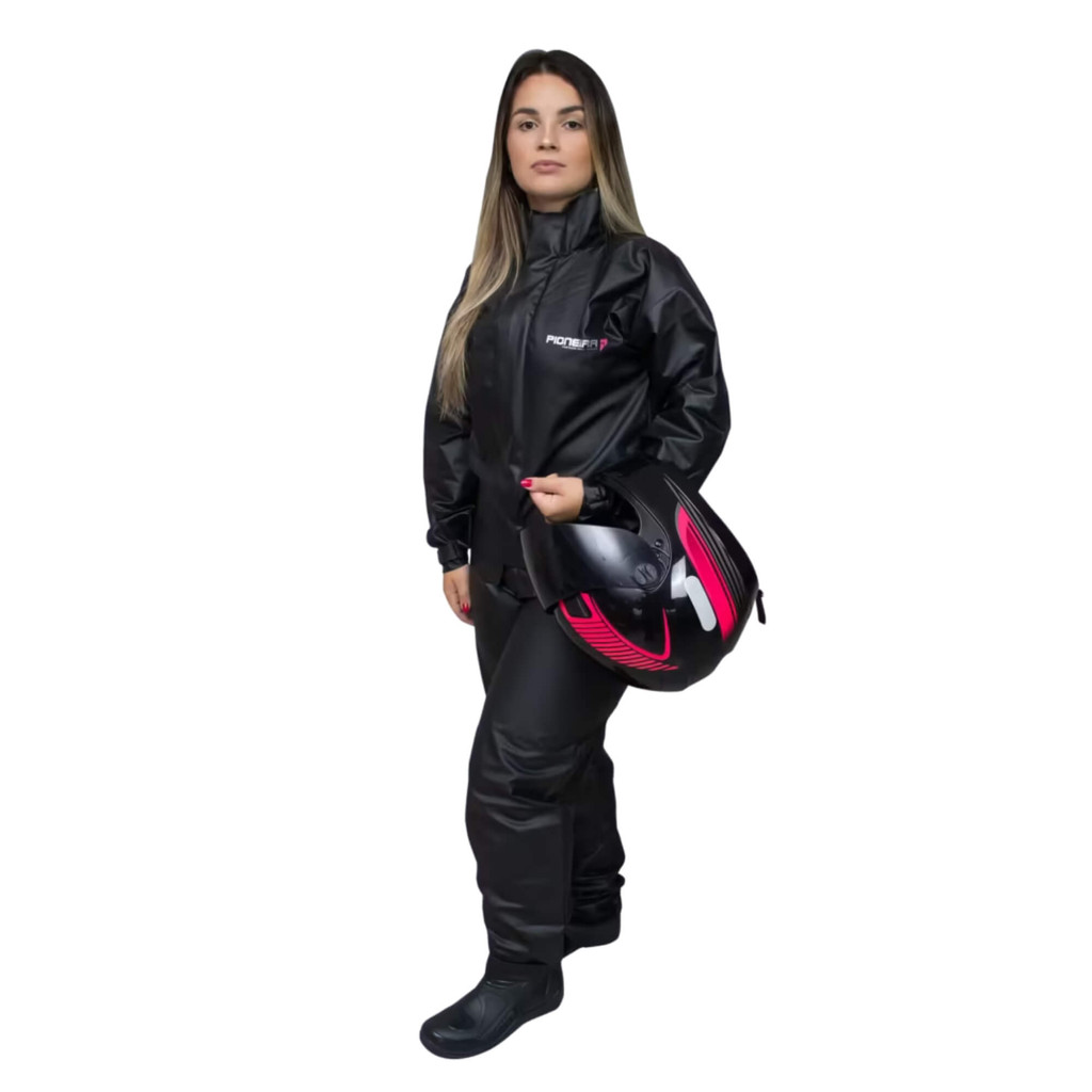 Conjunto Capa de Chuva PVC Combate Gola Feminino Preta Pioneira Escolha Tamanho Motoboy Motoqueiro em Oferta na Shopee