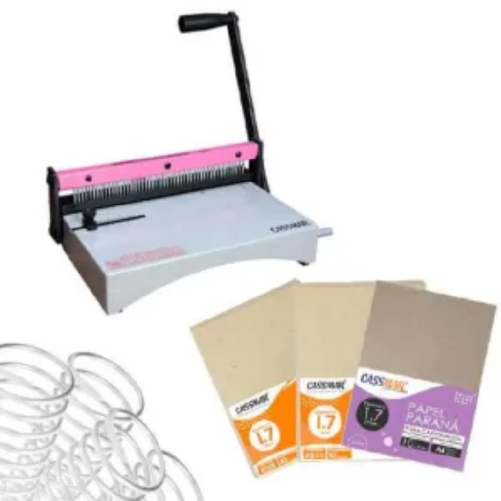 Kit Encadernadora Espiral Manual A4 Espiramatic Cassmar 10fls + Insumos em Oferta na Shopee