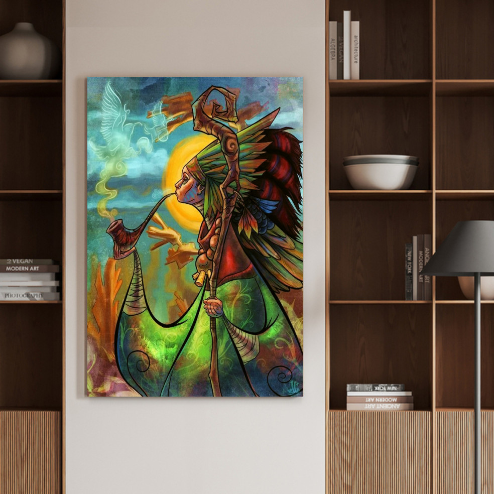 Quadro Decorativo Índio Xamânico Arte Fantasia Colorido Quarto Sala Parede Casa Canvas 60x40