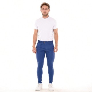 Calça Alfaiataria Bengaline Skinny Azul  Risca De Giz
