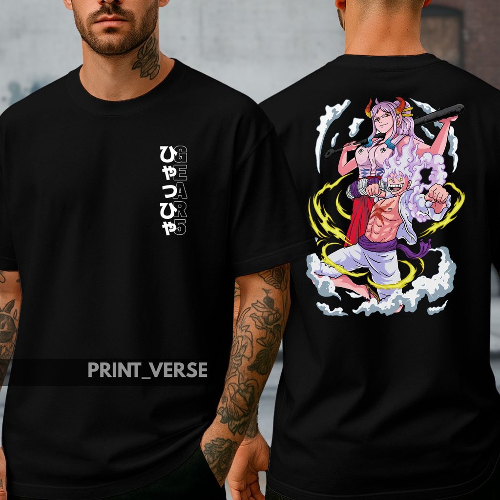 Camiseta Unissex Luffy Gear 5 e Yamato One Piece Nika Filha Kaidou Anime Mangá