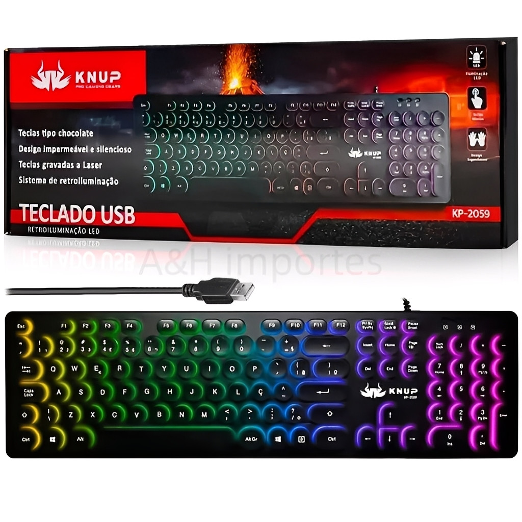 Teclado Mecânico USB Plug e Play com LED Retroiluminado 107 Teclas Compatível com Windows Mac Linux - detalhe