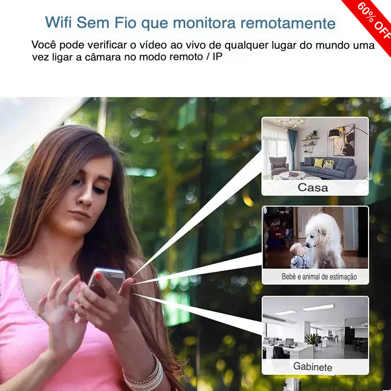 Câmera De Segurança CCTV 1080P Super Mini Sem Fio De 140 Graus De Ângulo Amplo WIFI IP De Detecção De Movimento