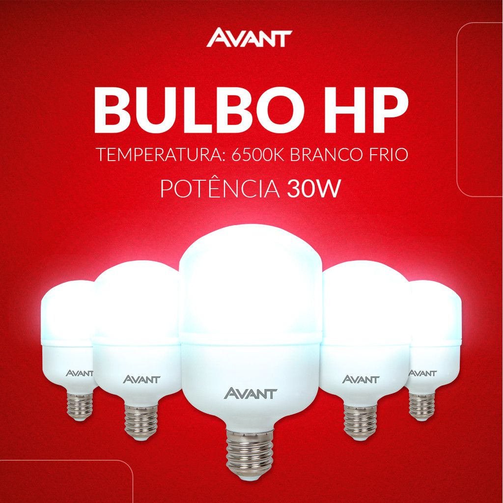 Detalhes do Kit 5 Lâmpadas Led Bulbo Hp 20w  30w 40w e 50w 3000k a 6500k E27 - Bivolt 110v/220v Avant