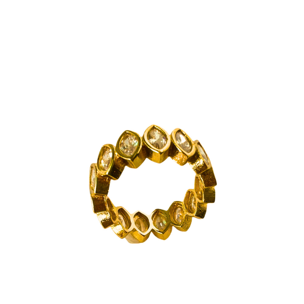 Anel Feminino Navetes Pedraria Banhado a Ouro 18k - Semijoia Ciela