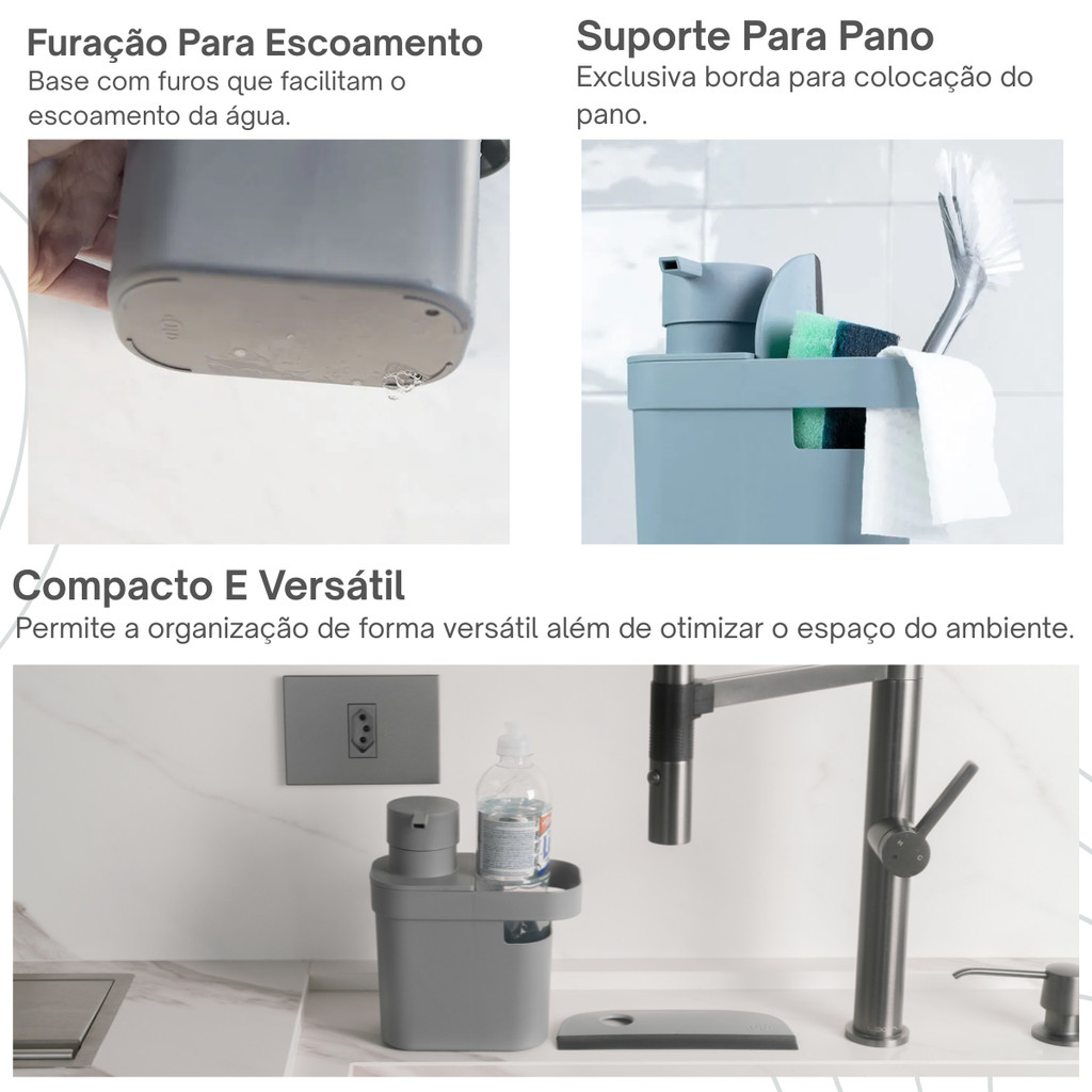 Dispenser Detergente Com Organizador de Pia 650ml Cozinha OU Porta Sabão e Bucha · foto 2