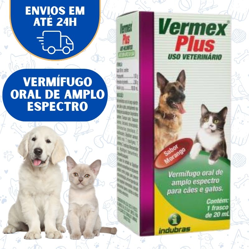 Antiparasitário Verme Vermex Plus 20ml – Uso Veterinário Cães e Gatos em Oferta na Shopee