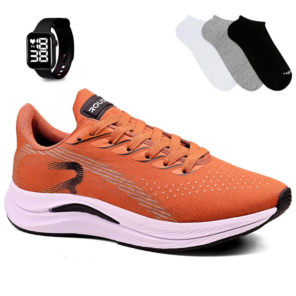 Kit Tênis Masculino Esportivo Rouder Para Academia + Relógio + 1 Par De Meia em Oferta na Shopee