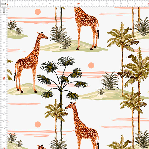 Tecido Tricoline Estampado Girafas na Savana Animais Infantil Artesanato Costura Patchwork