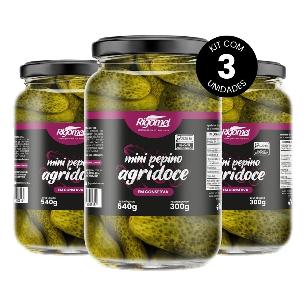 Kit 03 Mini Pepinos Agridoce em Conserva Rigomel 300g em Oferta na Shopee