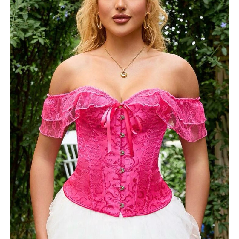 Blusa Floral Corset Corselet Barbatanas Manga Ciganinha Ombro a Ombro Renda Festa Fantasia Show Moda Blogueira