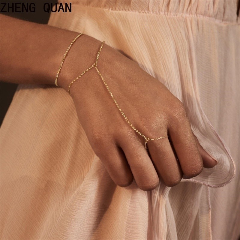 Pulseira Minimalista Com Corrente De Dedo , Joia De Mão Prateada Ajustável Para Mulheres , Estilo Boho Leve