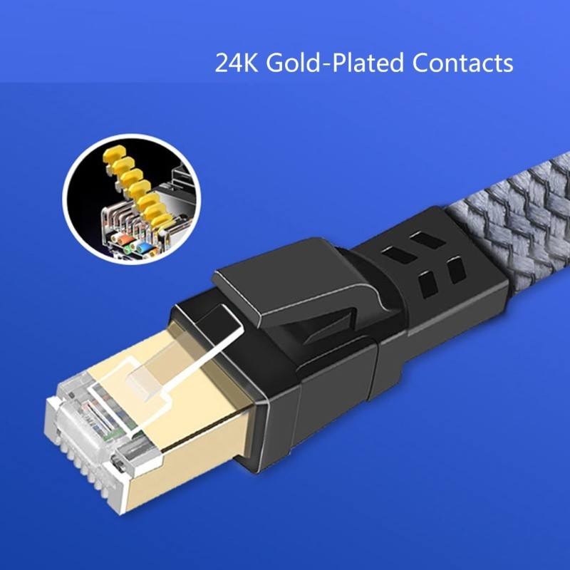 Cabo De Rede Plano KOK Fast 40 Gbps Cat8 2000 Mhz Para Jogos E Streaming On-Line