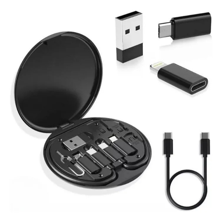 Kit Adaptadores 6 em 1 Carregamento Rápido 60W Compatível iPhone/Android–USB-C OTG/ Cabo Multifuncional e Caixa Portátil