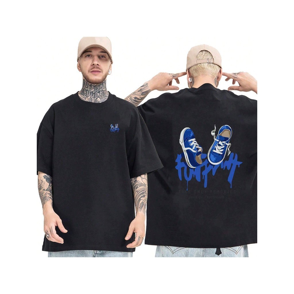 Camiseta OVERSIZED Preta StreetWear Gola em Ribanna Alta Plus Size Modelo: "BLUE SNEAKERS" ! !