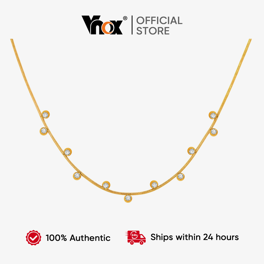 Vnox Zircão Cúbico Redondo Cobra Link Corrente Colar Para Mulher , Aço Inoxidável À Prova Dwaterproof Água Luxo Moda Jói em Oferta na Shopee