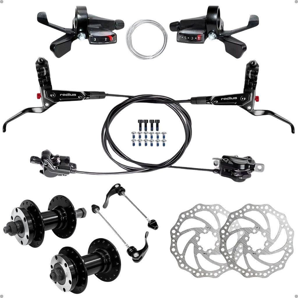 Kit Freio Disco Hidráulico + Alavanca Passador De Marcha Trocador Rapid Fire 21v 24v 27v + Par Cubos