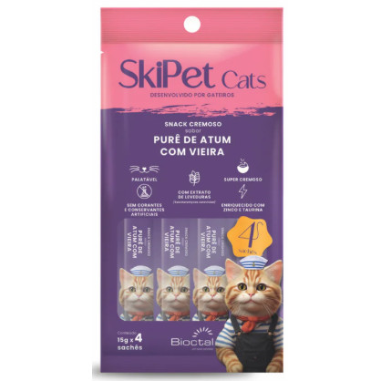 Petisco Sachê Skipet Cats para Gatos – Atum com Vieira, 4x15g