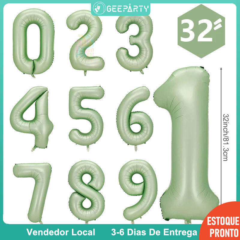 Balão Número Verde Oliva GeeParty De 32 Polegadas 0-9 Para Decoração De Festa De Aniversário De Casamento