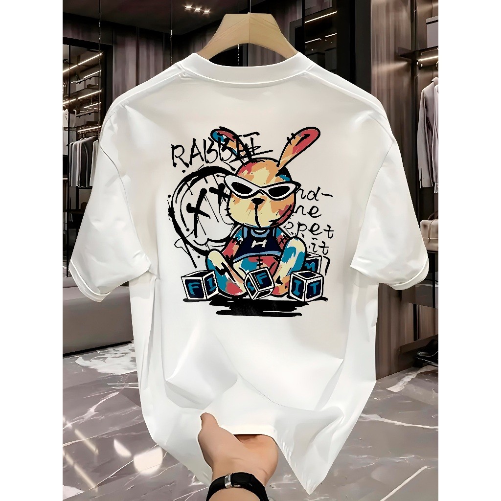 Camiseta Masculina Rabbit Graffiti Camisa Manfinity 100% Algodão Unissex Street Wear