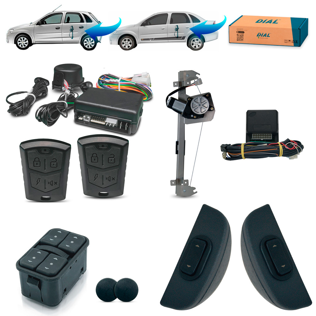 Kit Vidro Elétrico + Alarme Corsa Joy Maxx Sedan Hatch Traseiro Intel