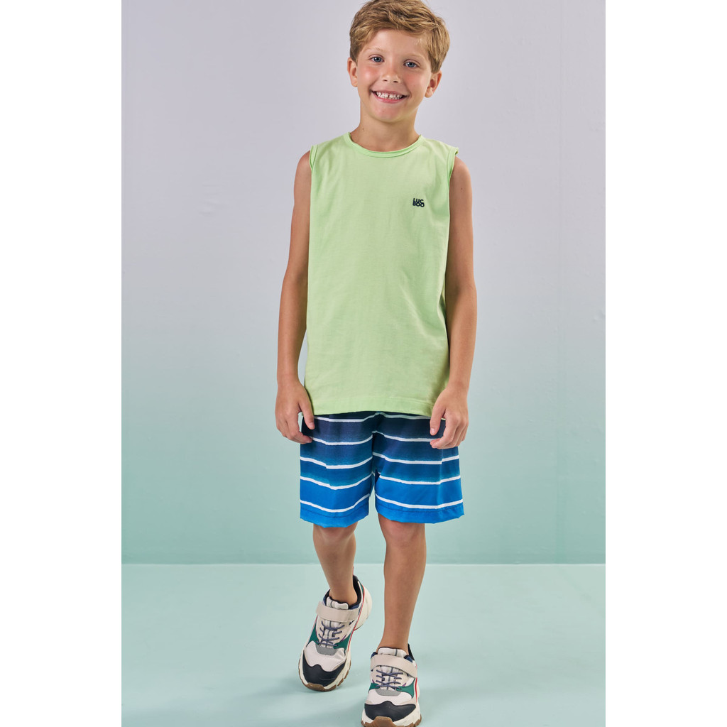 Conjunto 2/14 Luc.Boo Regata Verde Neon e Bermuda Listrada Azul
