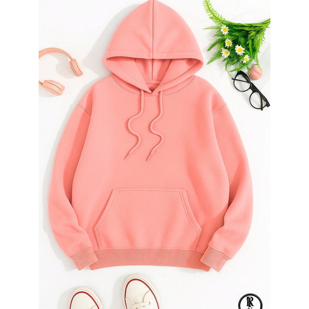 Blusa Moletom Feminino Canguru Liso Várias Cores Casaco de Frio com Bolso e Capuz Flanelado