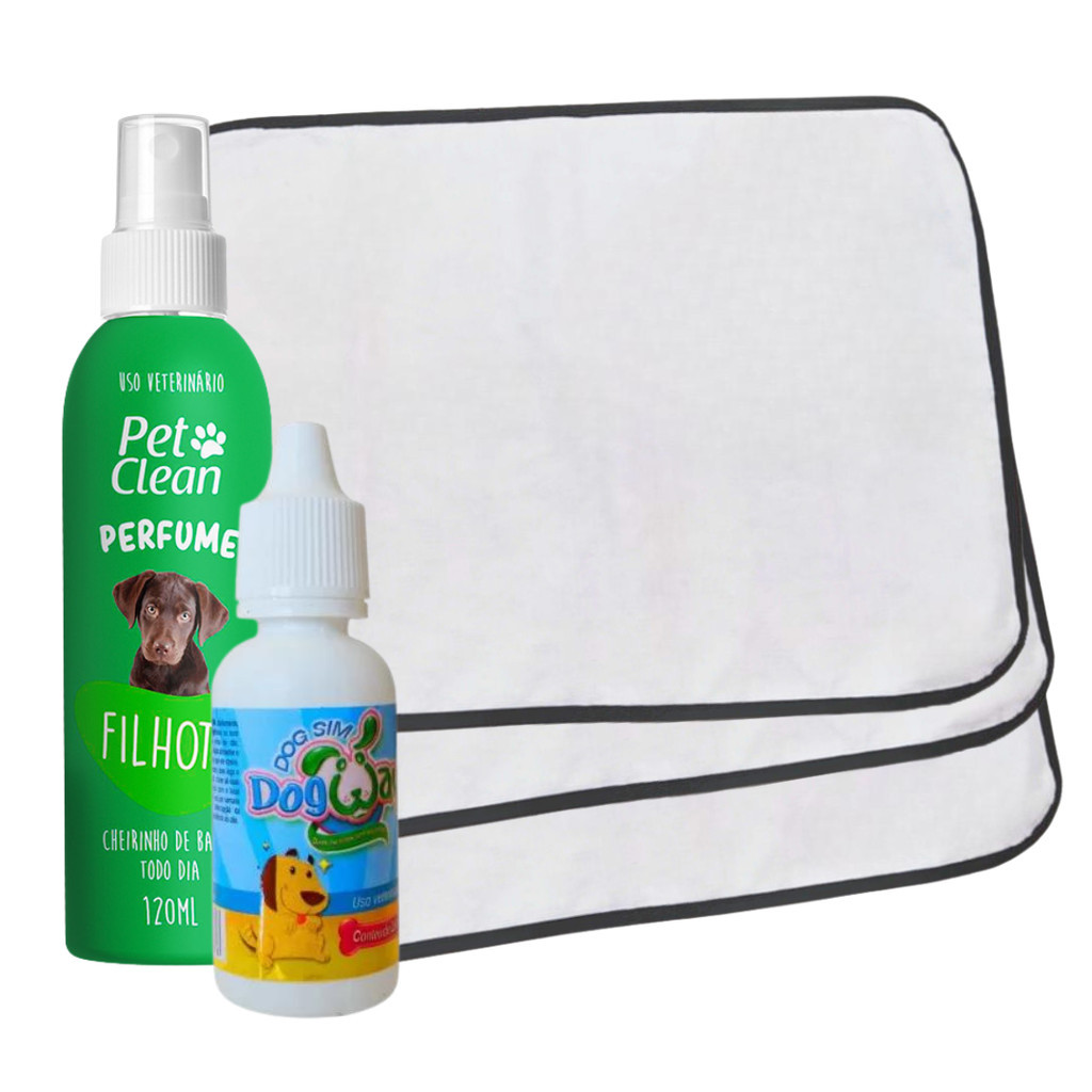 Kit 9 Tapetes Higiênicos P/Pets + Perfume Pet Clean P/Pets 120ml + Educador Sanitário Xixi Sim P/Pets 20ml