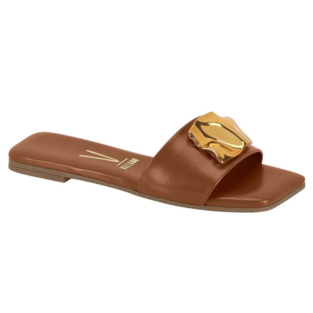Sandália Rasteira Feminina Vizzano Detalhe Dourado Bico Quadrado 6553.100 Lançamento