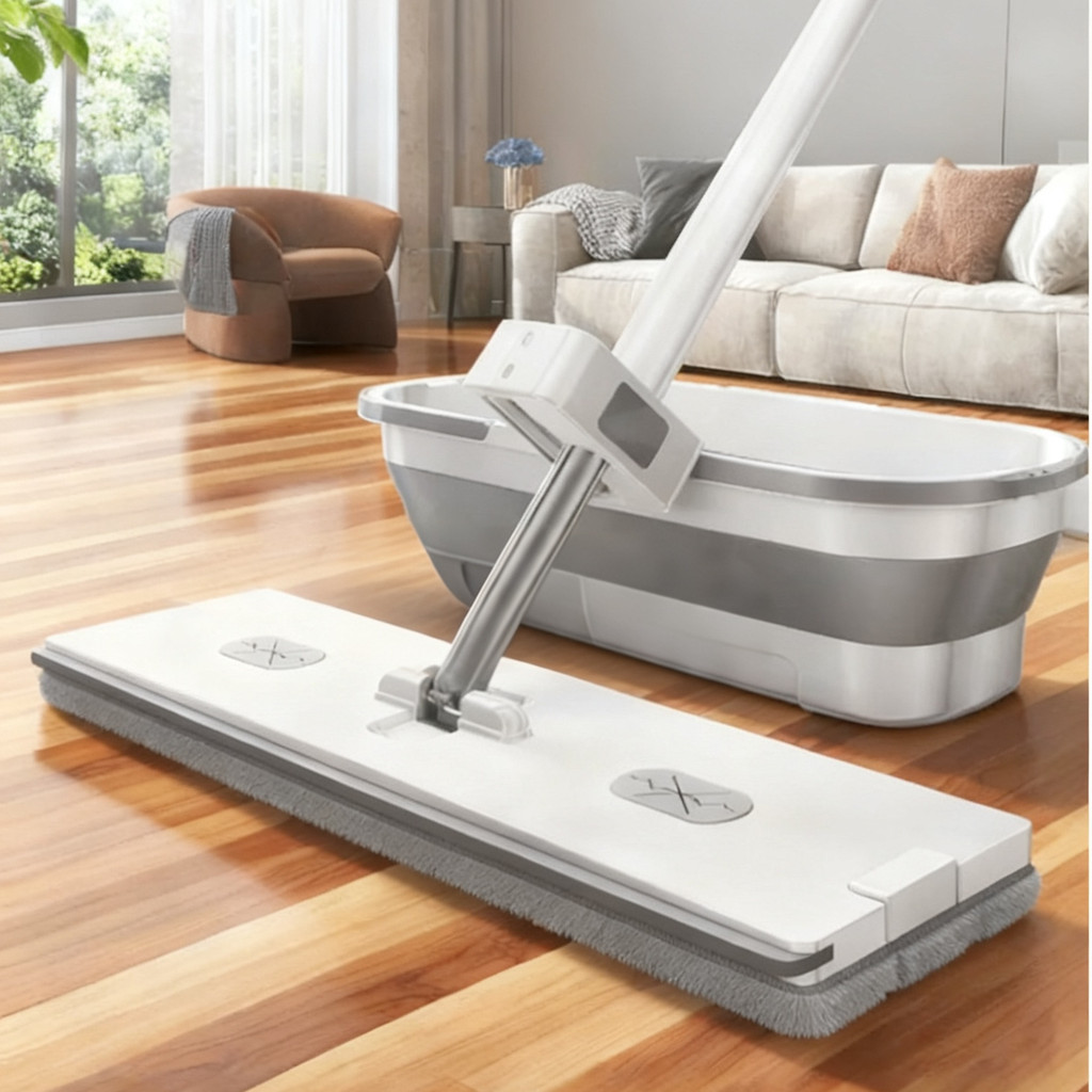 Esfregão Lazy e Flat Mop Rodo Mágico 360° Rotativo | Limpeza Seco & Molhado | Raspador Integrado