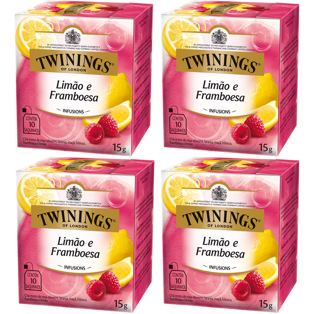 Chá Twinings Limão E Framboesa Kit 4 Caixas 40 Sachês